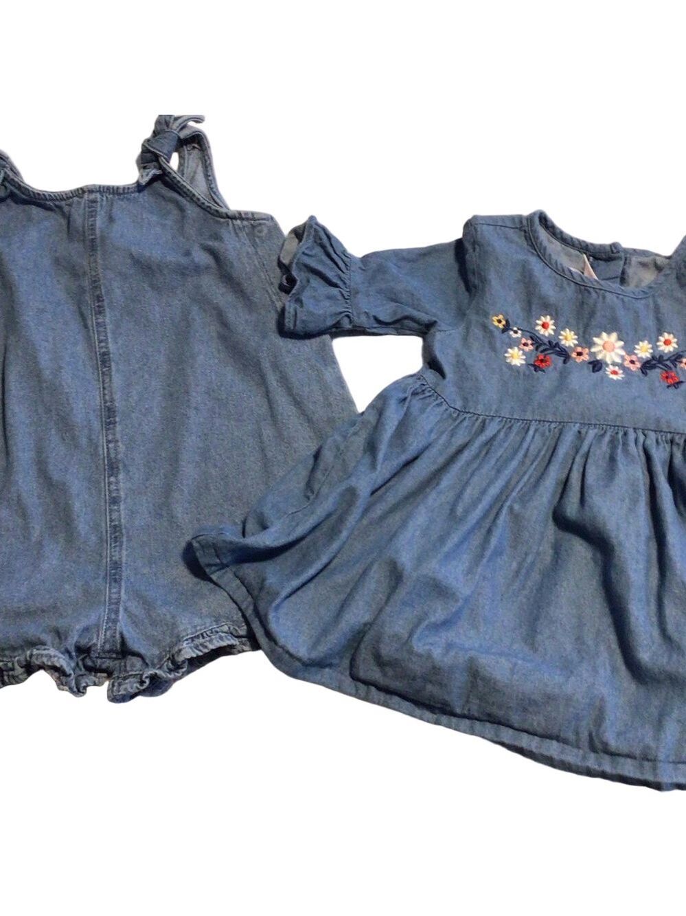 Bundle of 3T Denim Dress and sun suit Floral Accents and ruffles